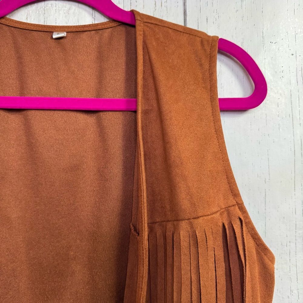 Brown Faux Suede Fringe Vest L Western Boho Chic Rodeo Festival Cowgirl Country - Picture 4 of 12